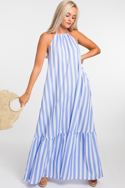 Striped Halter Maxi, Blue