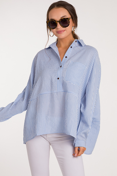 Blue Stripe Button Down - 3/4 & Long Sleeve - Tops - The Blue Door Boutique