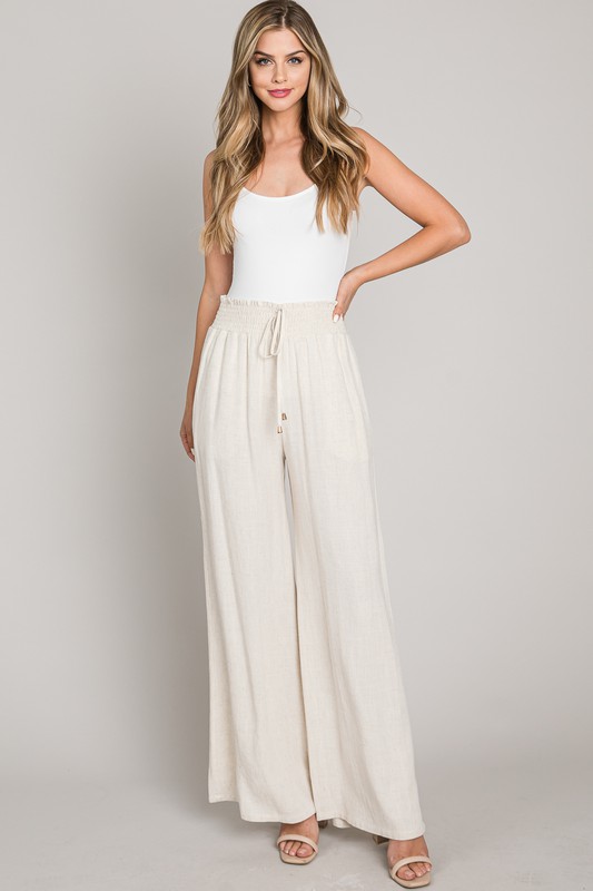 Smock Waist Linen Pants, Natural