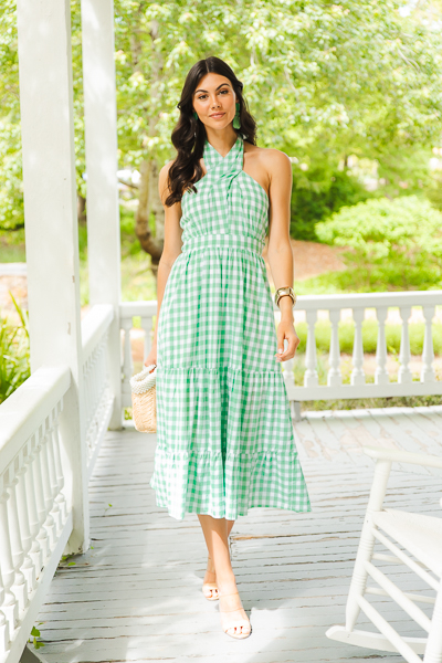 j crew green gingham dress