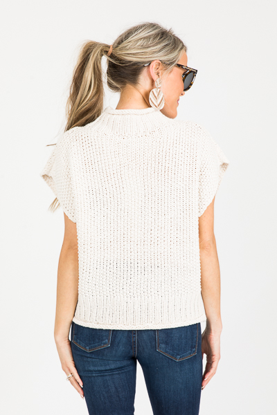 Drop Shoulder Mock Sweater, Cream