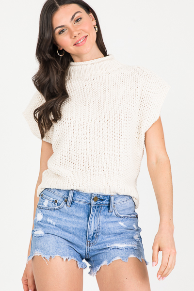 Drop Shoulder Mock Sweater, Cream