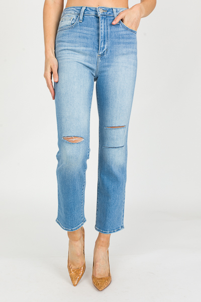 Knee Slit Straight Jeans, Light