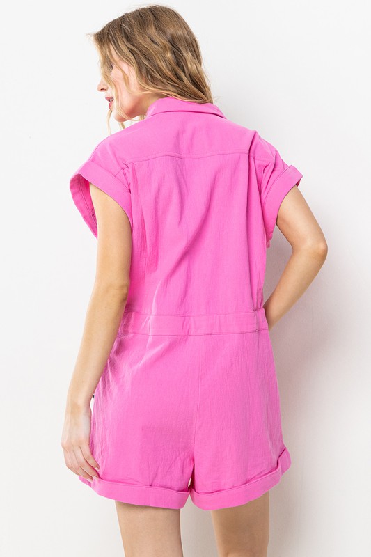 Draw Waist Romper, Pink