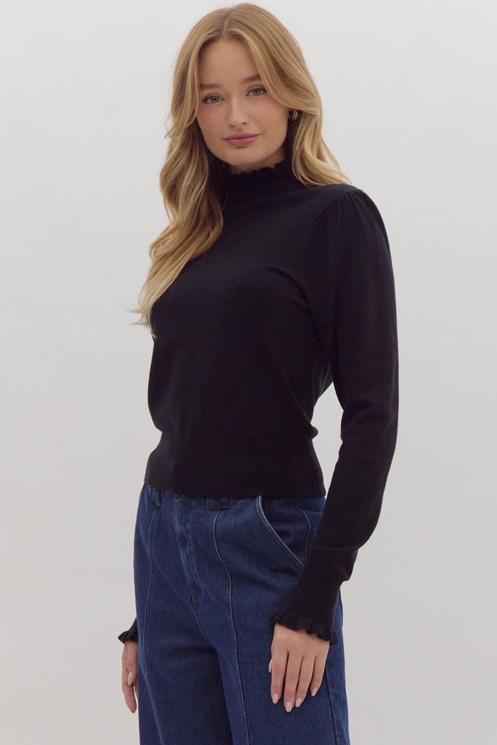 Simple Ruffle Trim Sweater, Blk - entro_fashion_top_t25089_081624_0034.jpg