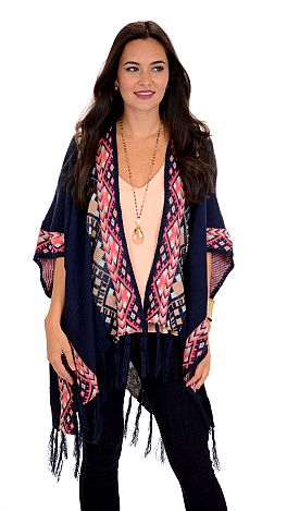 Sweet Aztec Kimono - Tops - The Blue Door Boutique